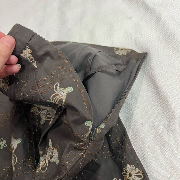Y2K Anne Klein Gray Floral Embroidered Pleated Skirt Sz 8 Women’s - Picture 6 of 7